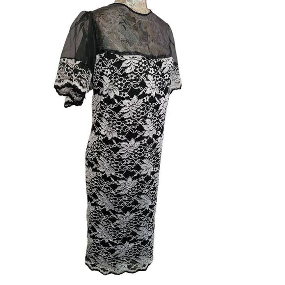 Handmade Black & White Embroidered Sheer Lacey Dress Plus Size - Picture 4 of 8